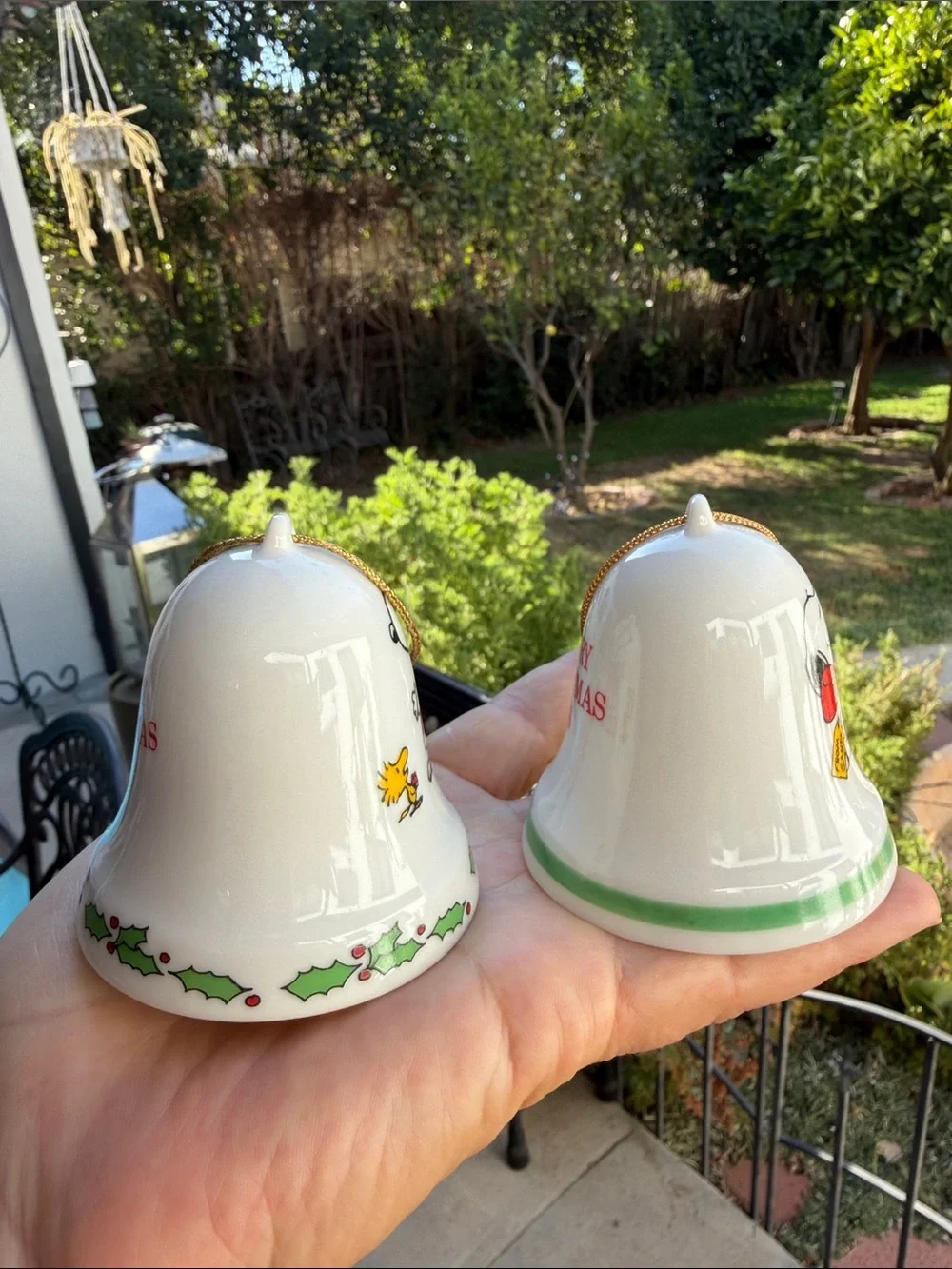 Vintage Peanuts Snoopy & Woodstock Ceramic Christmas Bell Ornament.1975-1976.